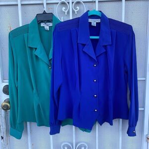 Lot of 2- jennifer Moore size 12 long sleeve button up blouse bottom darts vtg